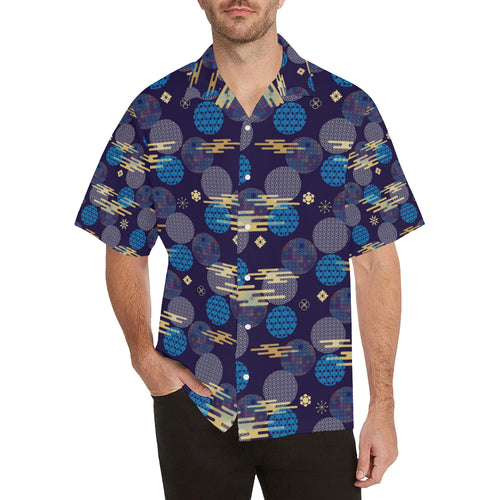 Blue japanese pattern cloud wave flower Men's All Over Print Hawaiian Shirt