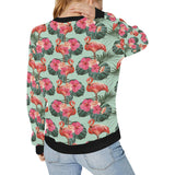 Beautiful flamingo tropical palm leaves hibiscus p Women's Crew Neck Sweatshirt