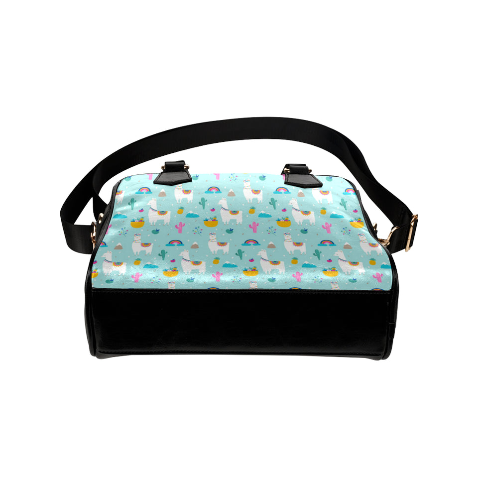 Llama alpaca cactus leaves pattern Shoulder Handbag