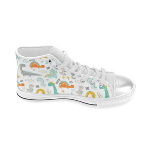 Cute funny kids dinosaurs pattern Women's High Top Canvas Shoes White
