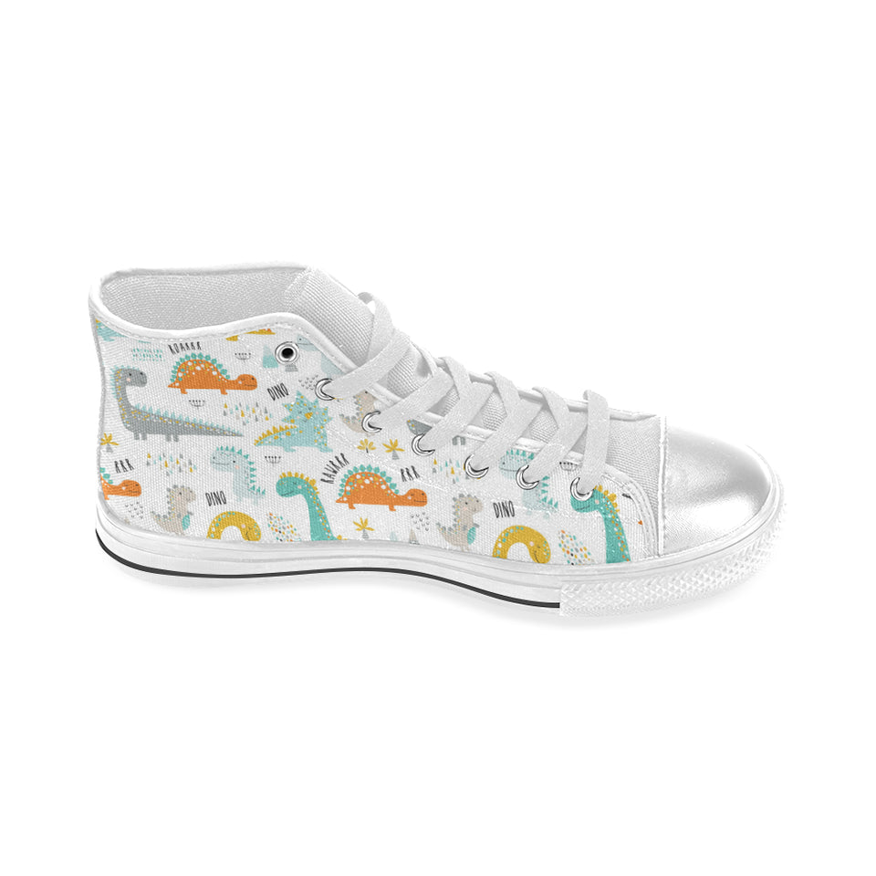 Cute funny kids dinosaurs pattern Women's High Top Canvas Shoes White