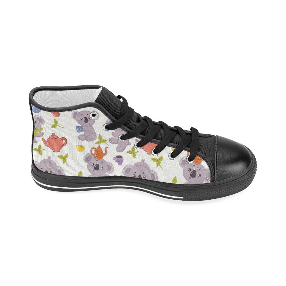 Cute koalas teapots tea Women's High Top Canvas Shoes Black