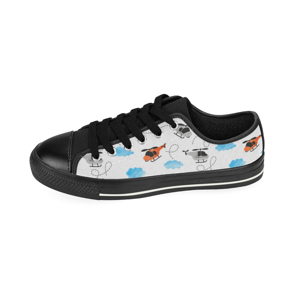 Watercolor helicopter cloud pattern Men's Low Top Canvas Shoes Black