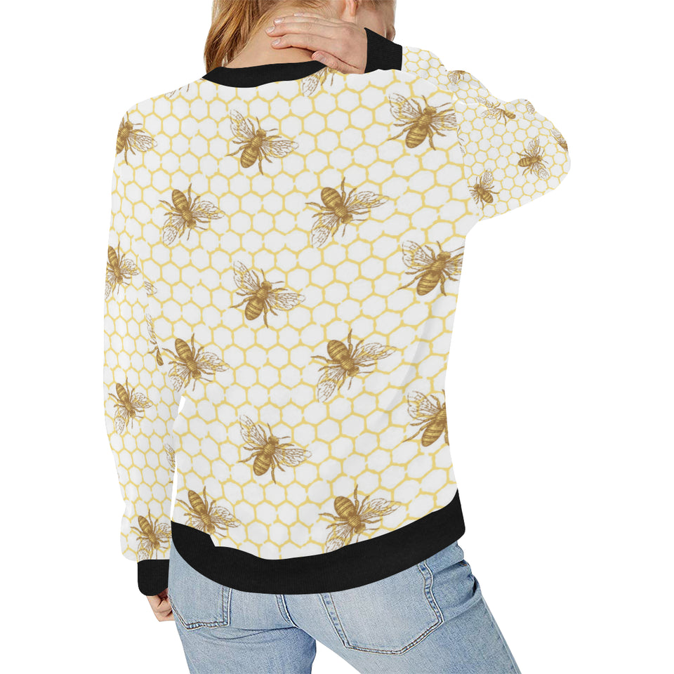 Bee honeycomb seamless design pattern Women's Crew Neck Sweatshirt