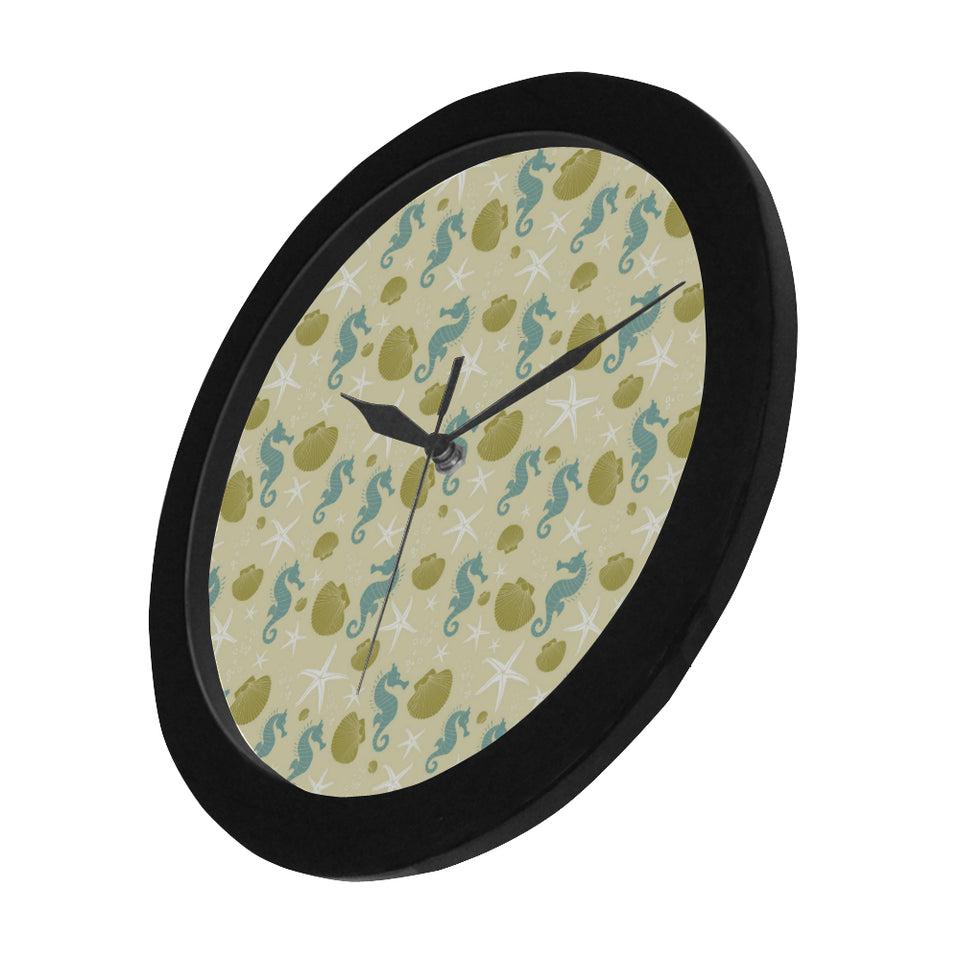 Seahorse shell starfish pattern background Elegant Black Wall Clock