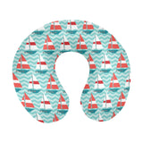 Red White sailboat wave background U-Shaped Travel Neck Pillow