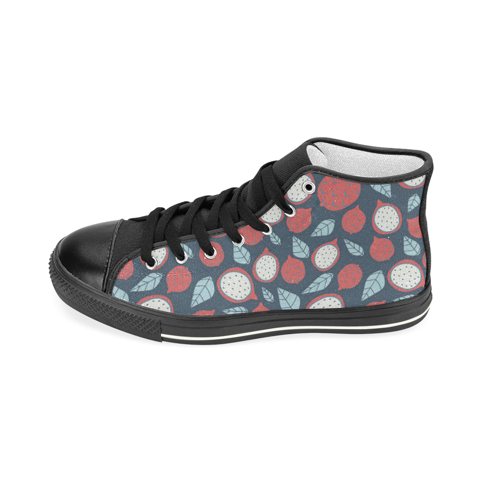 dragon fruits dark blue background Women's High Top Canvas Shoes Black