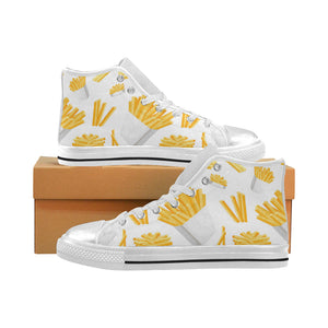 French fries white paper box pattern Women's High Top Canvas Shoes White