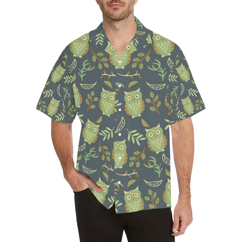 Cute owls leaves pattern Men's All Over Print Hawaiian Shirt