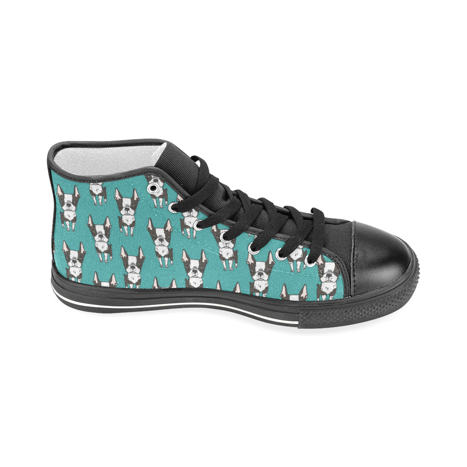 Hand drawn boston terrier dog pattern Men's High Top Canvas Shoes Black
