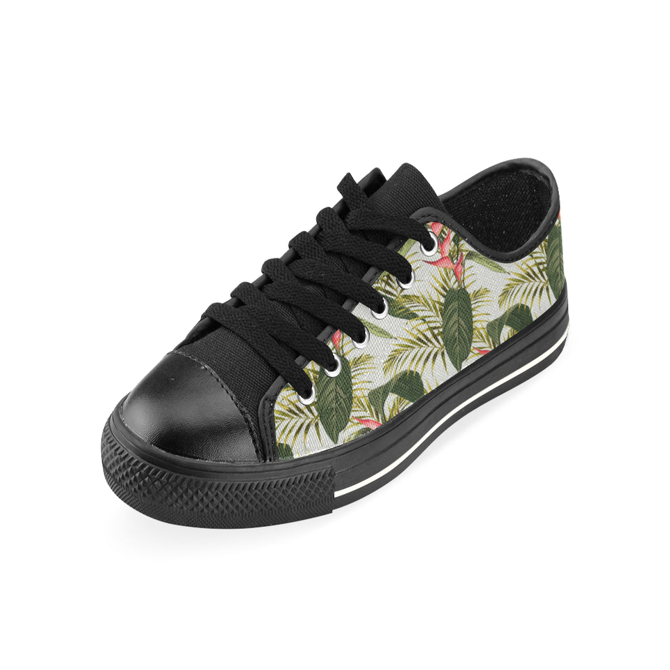 heliconia pattern Men's Low Top Canvas Shoes Black