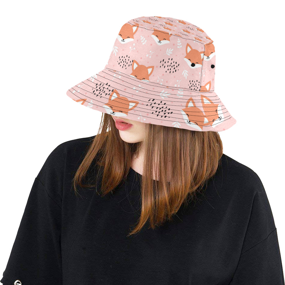 Cute fox pattern pink background Unisex Bucket Hat