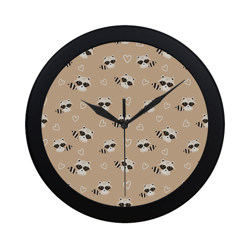 Cute raccoon heart pattern Elegant Black Wall Clock