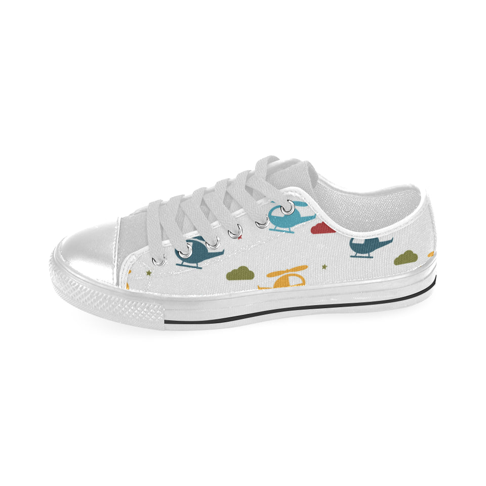 Colorful helicopter pattern Men's Low Top Canvas Shoes White