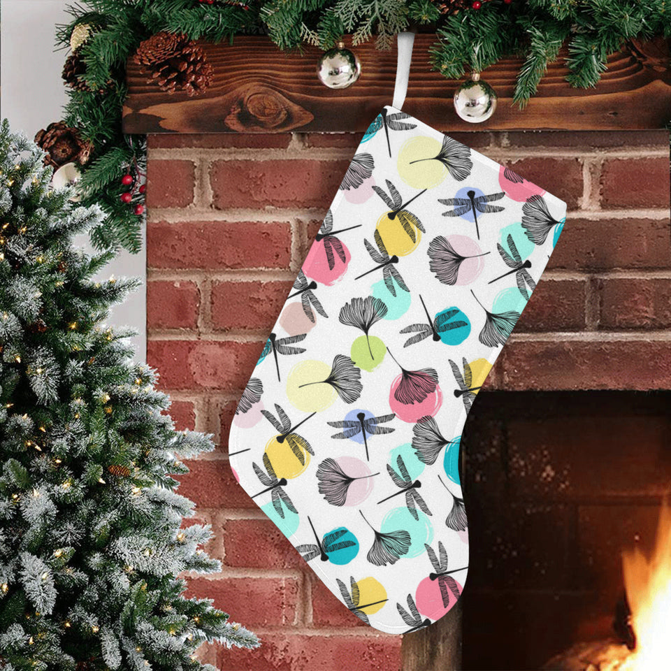 Dragonflies ginkgo leaves pattern Christmas Stocking