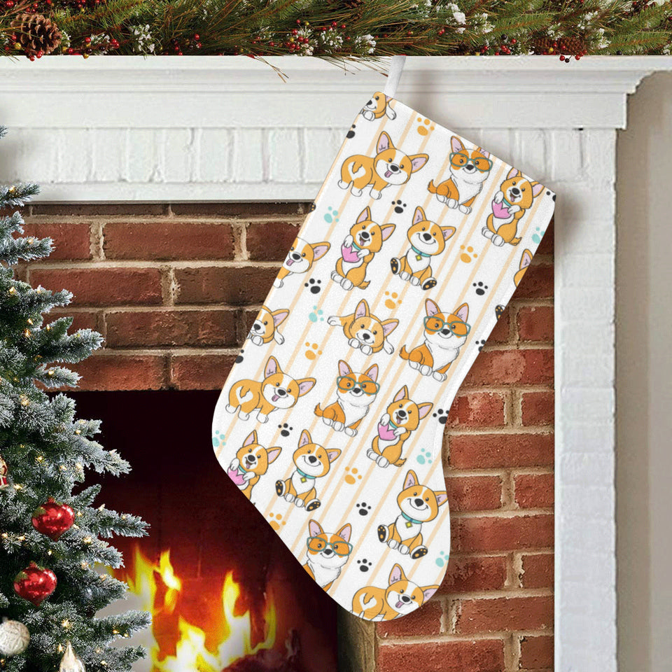 Cute dog corgi striped background pattern Christmas Stocking