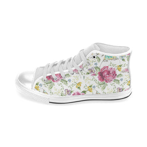 Hand drawn butterfly rose Men's High Top Canvas Shoes White
