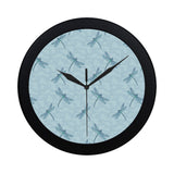 Dragonfly pattern blue background Elegant Black Wall Clock