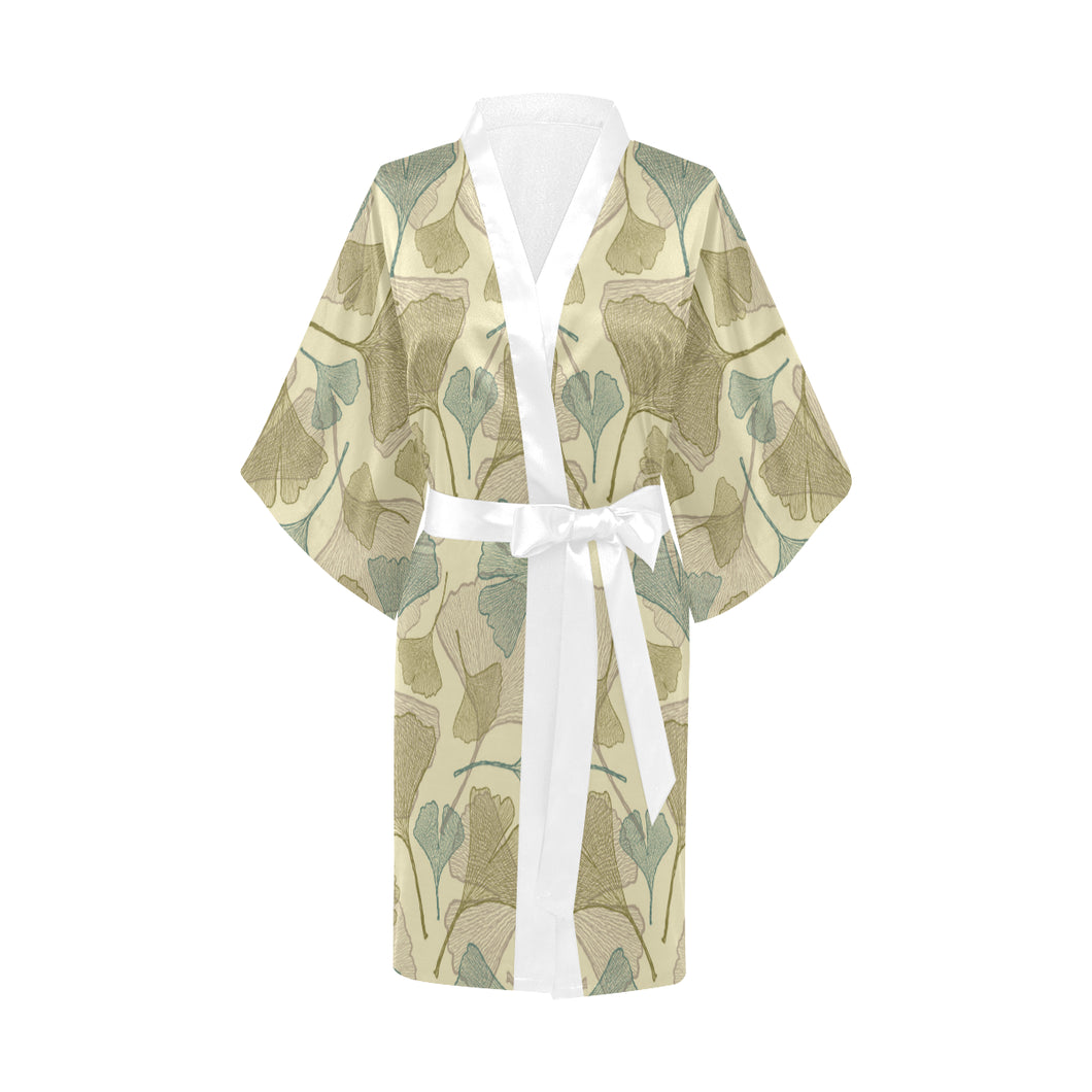 Ginkgo leaves design pattern Women's Short Kimono Robe