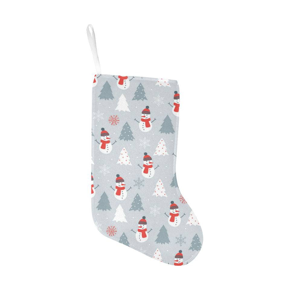 Snowman christmas tree snow gray background Christmas Stocking