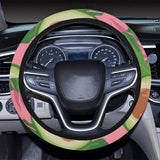 Avocado slices leaves pink back ground Car Steering Wheel Cover