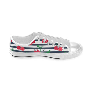 Hand drawn cherry pattern striped background Men's Low Top Shoes White