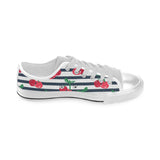 Hand drawn cherry pattern striped background Men's Low Top Shoes White