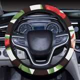 red and white tulips pattern Car Steering Wheel Cover