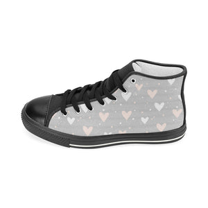 Heart pattern gray background Women's High Top Canvas Shoes Black