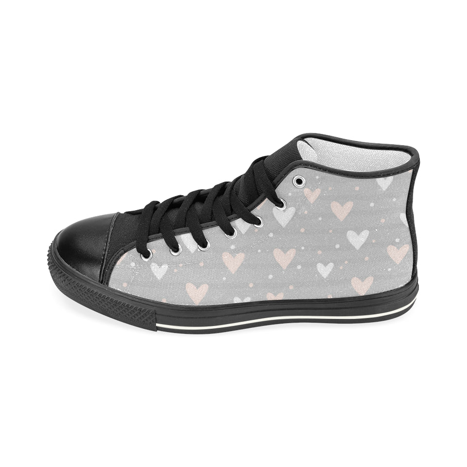 Heart pattern gray background Women's High Top Canvas Shoes Black