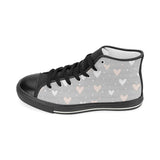 Heart pattern gray background Women's High Top Canvas Shoes Black