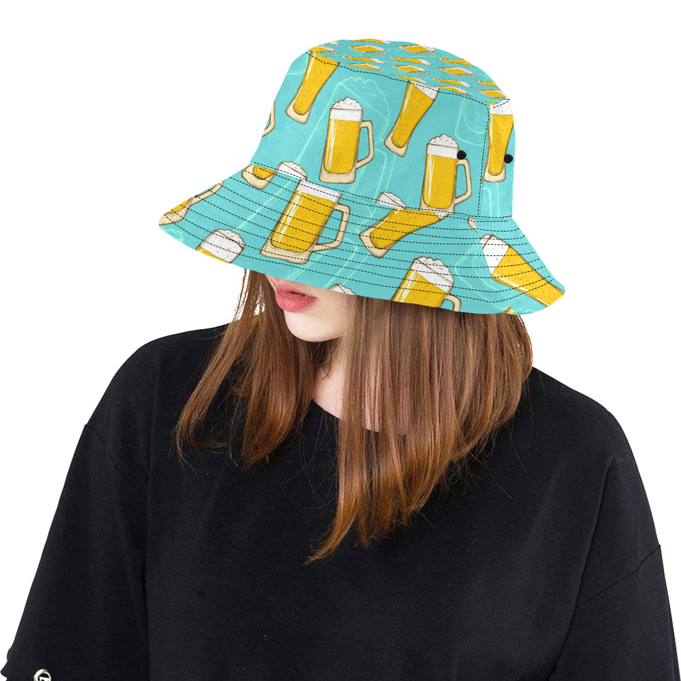 Beer pattern green background Unisex Bucket Hat