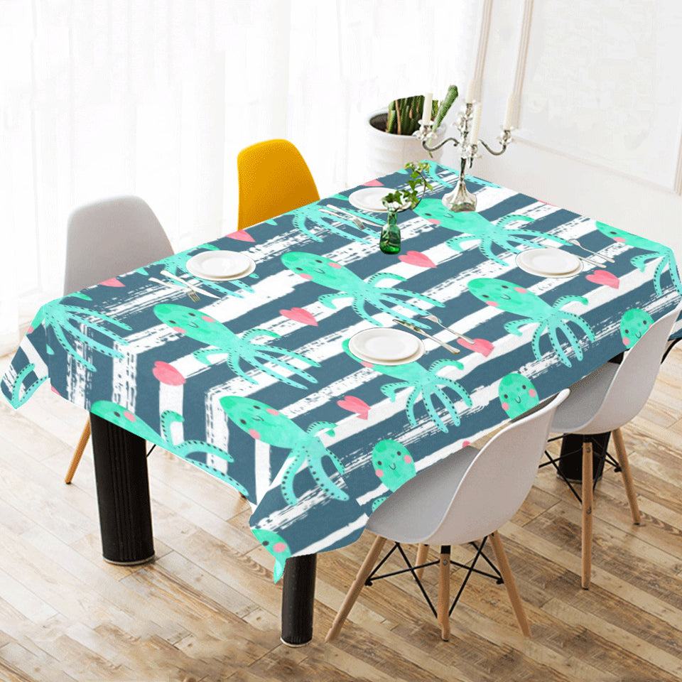 Cute octopuses heart striped background Tablecloth