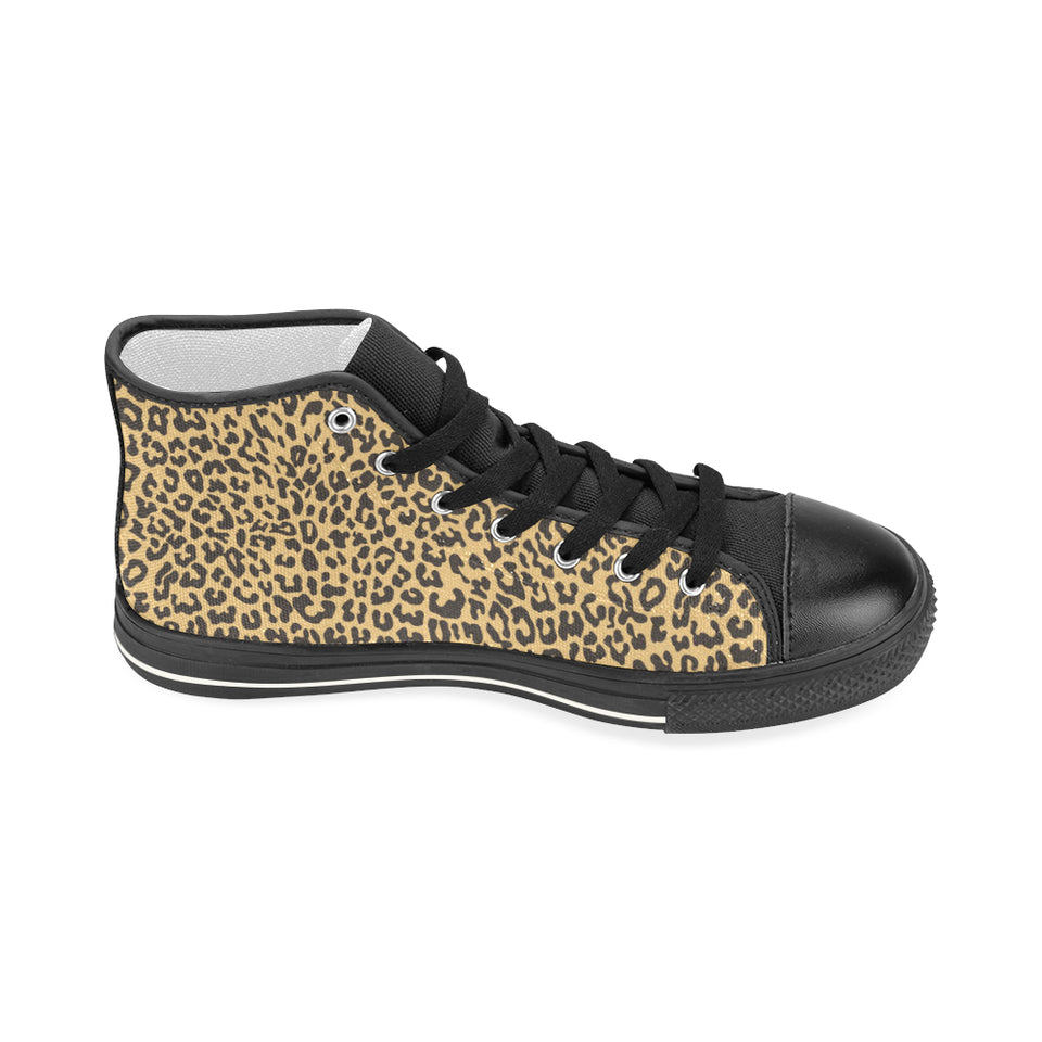 Leopard skin print Women's High Top Canvas Shoes Black