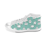 Cute sheep green background Men's High Top Canvas Shoes White