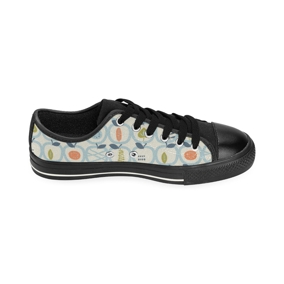 apples leaves pattern Men's Low Top Canvas Shoes Black