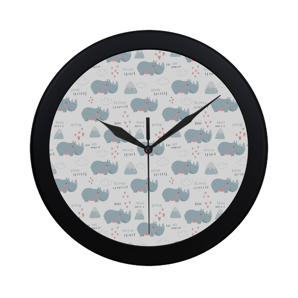 cute rhino heart pattern Elegant Black Wall Clock