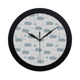 cute rhino heart pattern Elegant Black Wall Clock