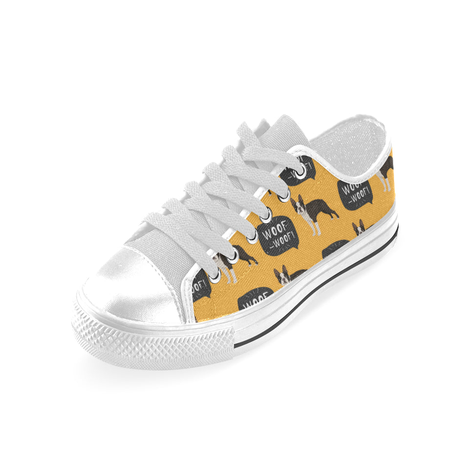 Boston terrier design pattern Men's Low Top Shoes White