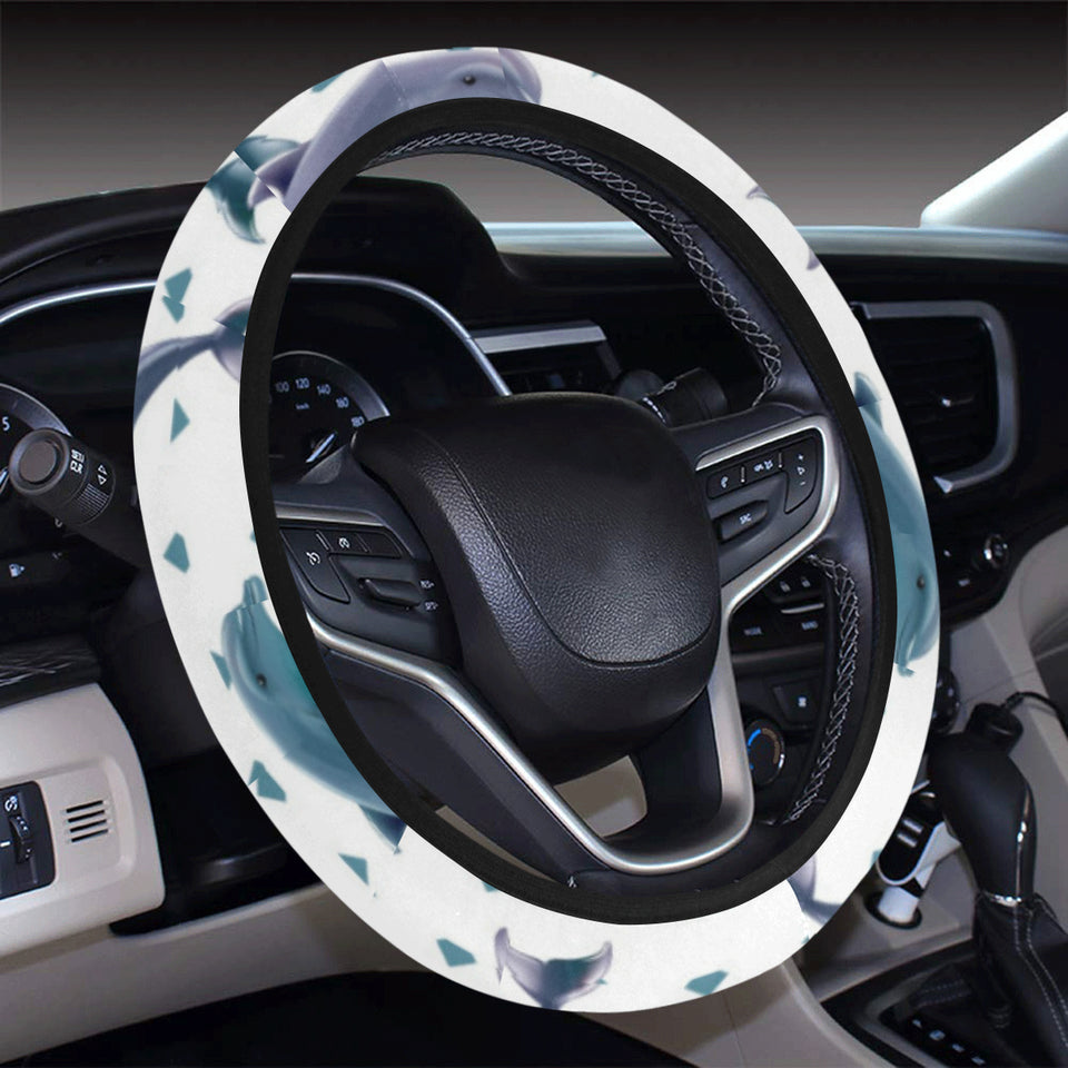 Dolphins pattern dotted background Car Steering Wheel Cover