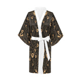 Gold peacock feather pattern Women's Short Kimono Robe