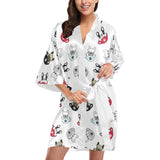 French bulldog cup paw pattern Women's Short Kimono Robe