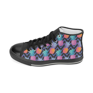 Pineapples pattern zigzag background Women's High Top Canvas Shoes Black