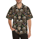 Skull rose humming bird flower pattern Men's All Over Print Hawaiian Shirt