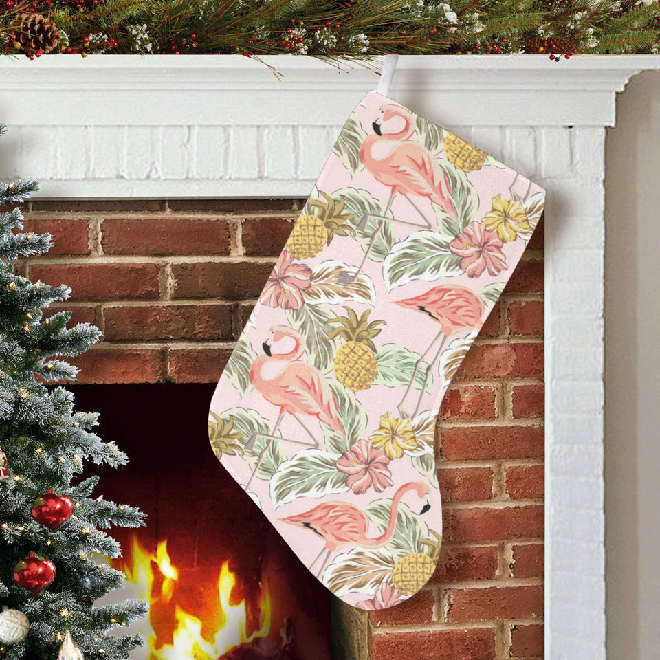 Pink flamingo birds pineapples hibiscus flower pat Christmas Stocking
