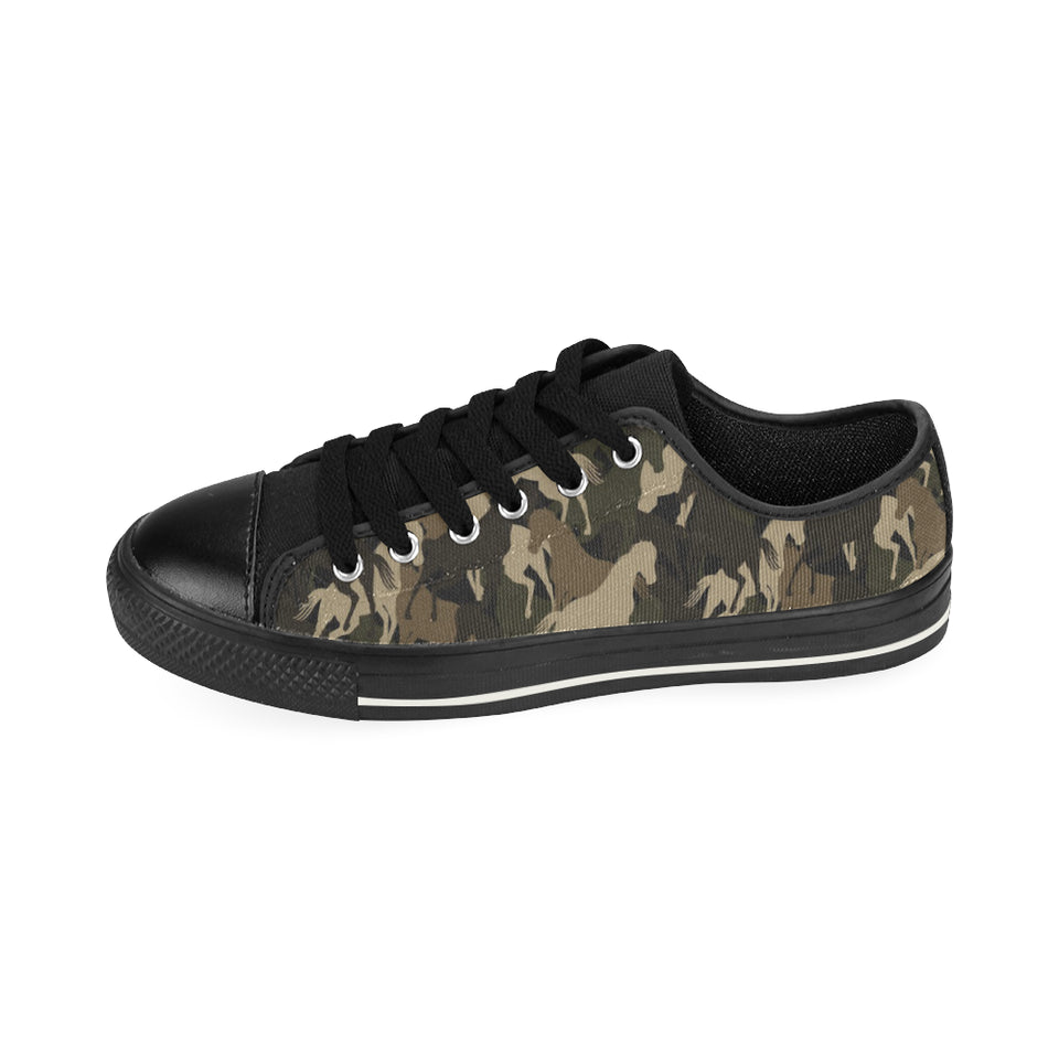 Horse Camouflage Pattern Men's Low Top Canvas Shoes Black