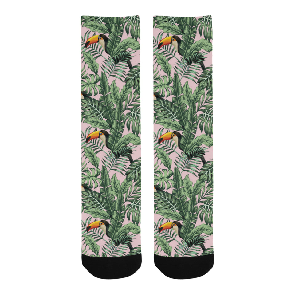 Toucan tropical green jungle palm pattern Crew Socks