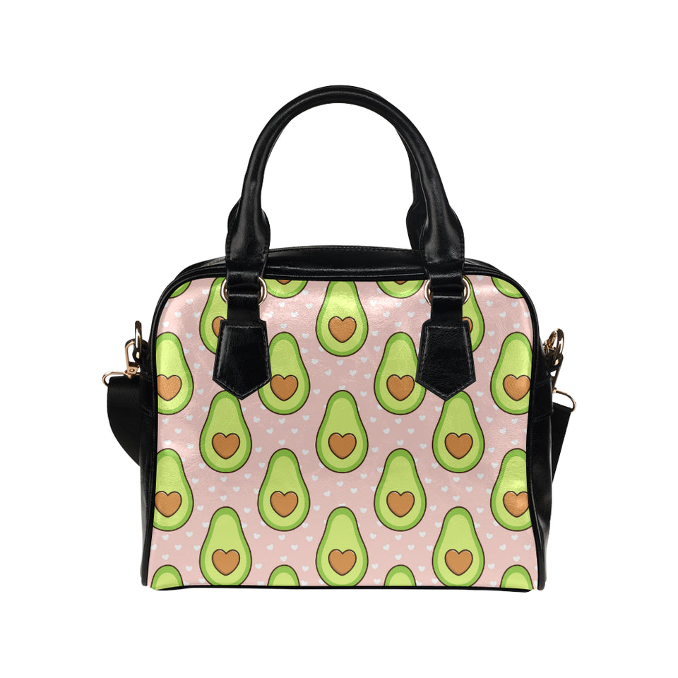 Avocado heart pink background Shoulder Handbag