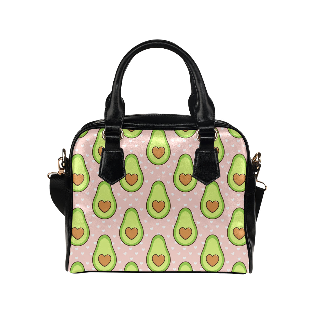 Avocado heart pink background Shoulder Handbag