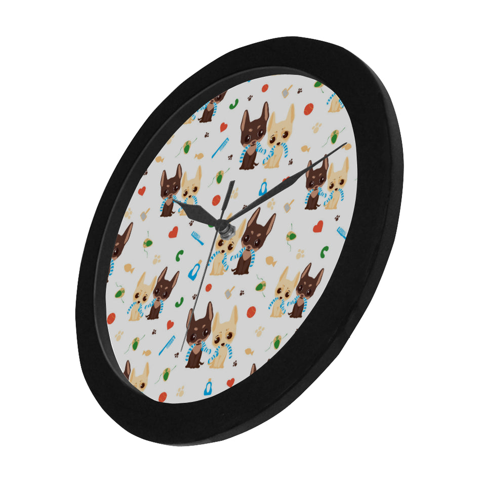 Cute Chihuahua dog pattern Elegant Black Wall Clock